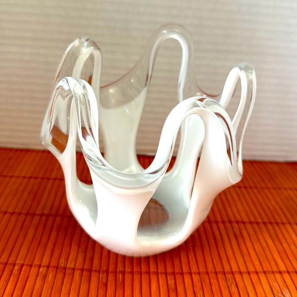 White Glass (possibly Murano) Tea Light Holder.